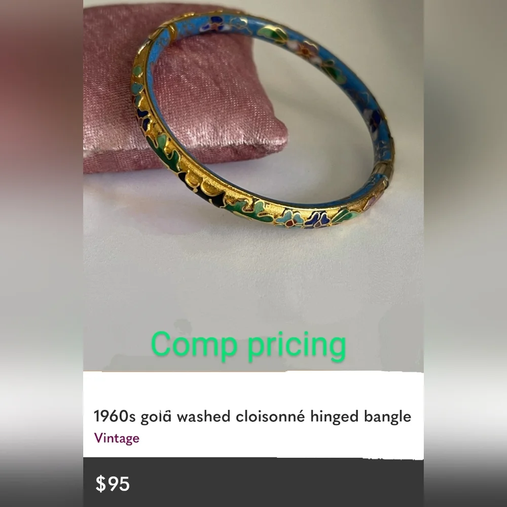 Vintage Cloisonne Open Face Bangle Bracelet - Picture 7 of 7